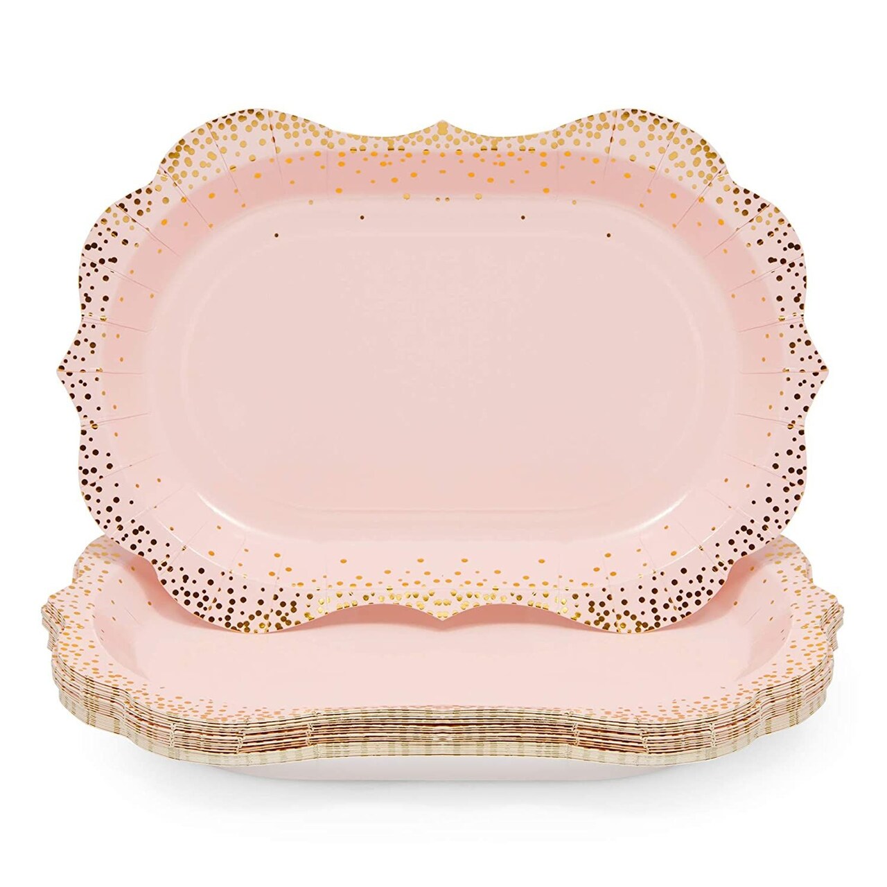 24 Pack Pink Disposable Serving Trays Gold Foil Polka Dotted Party Platters 9 x 13 In